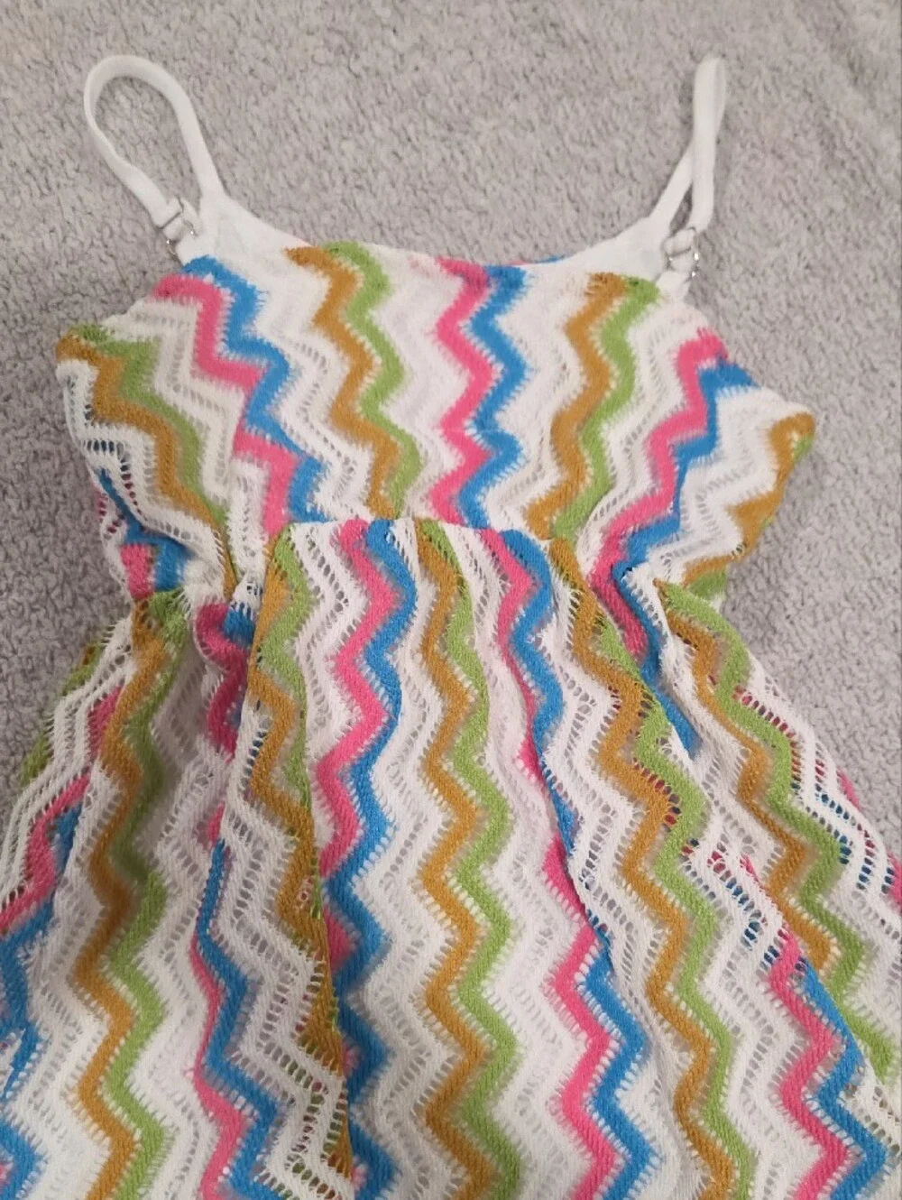 Girls White Multicolor Zigzag Sundress
